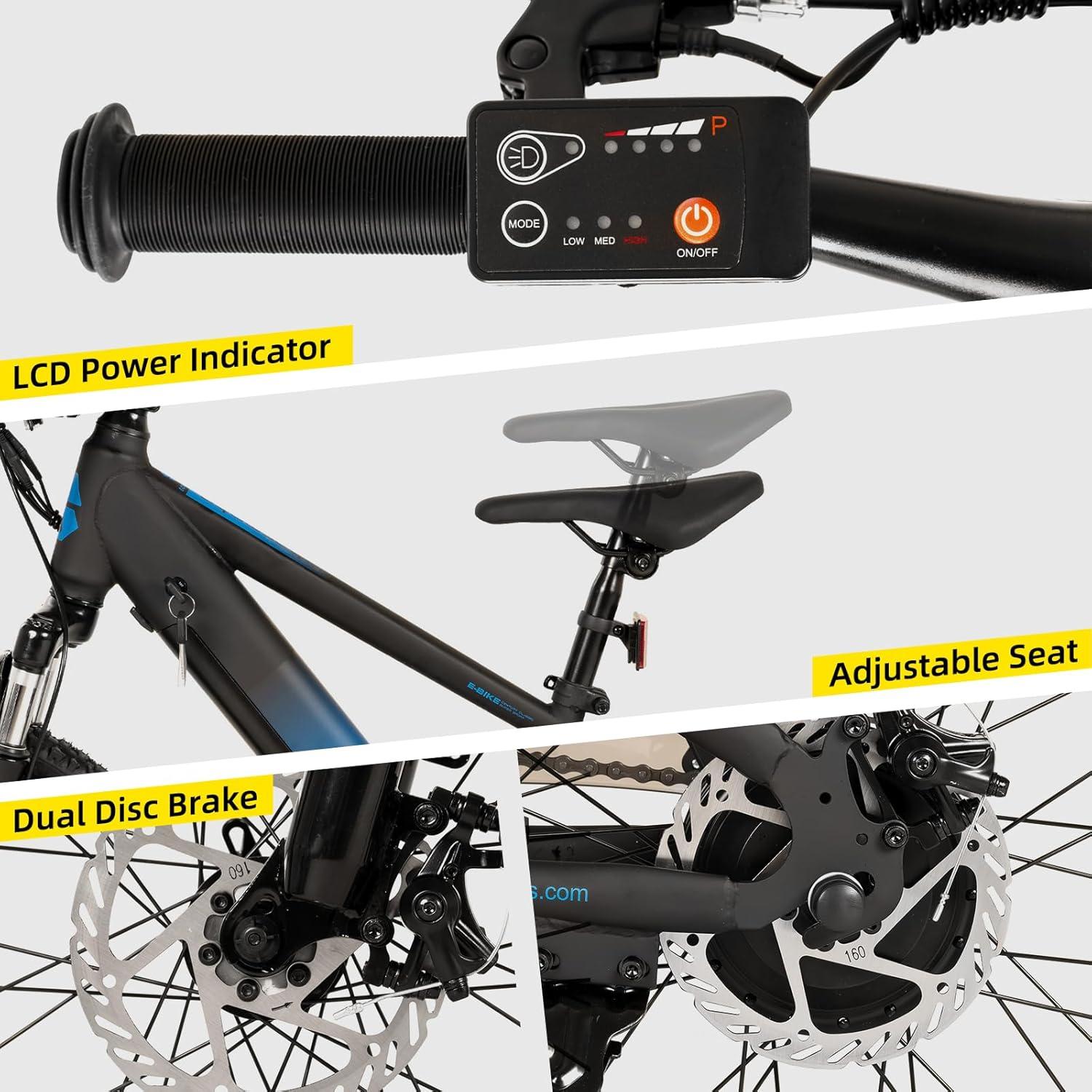 imageJOYSTAR Electric Bike for Kids Teens Ages 10 with 350W Brushless Motor 15 Miles 15MPH Electric Mountain Bicycle with Removable Battery Safe Mini Ebikes with Dual Disc Brakes Multiple ColorsBlack