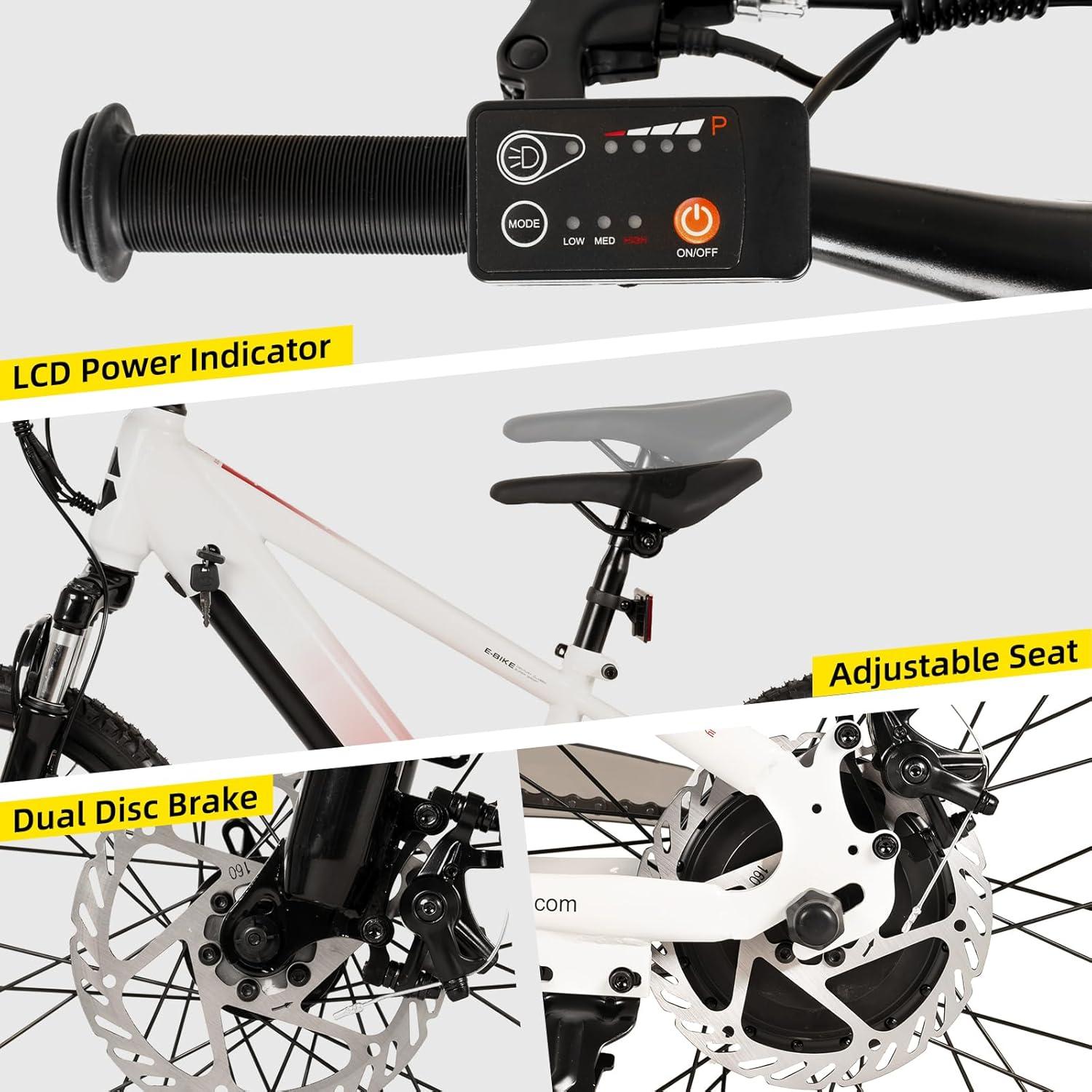 imageJOYSTAR Electric Bike for Kids Teens Ages 10 with 350W Brushless Motor 15 Miles 15MPH Electric Mountain Bicycle with Removable Battery Safe Mini Ebikes with Dual Disc Brakes Multiple ColorsWhite