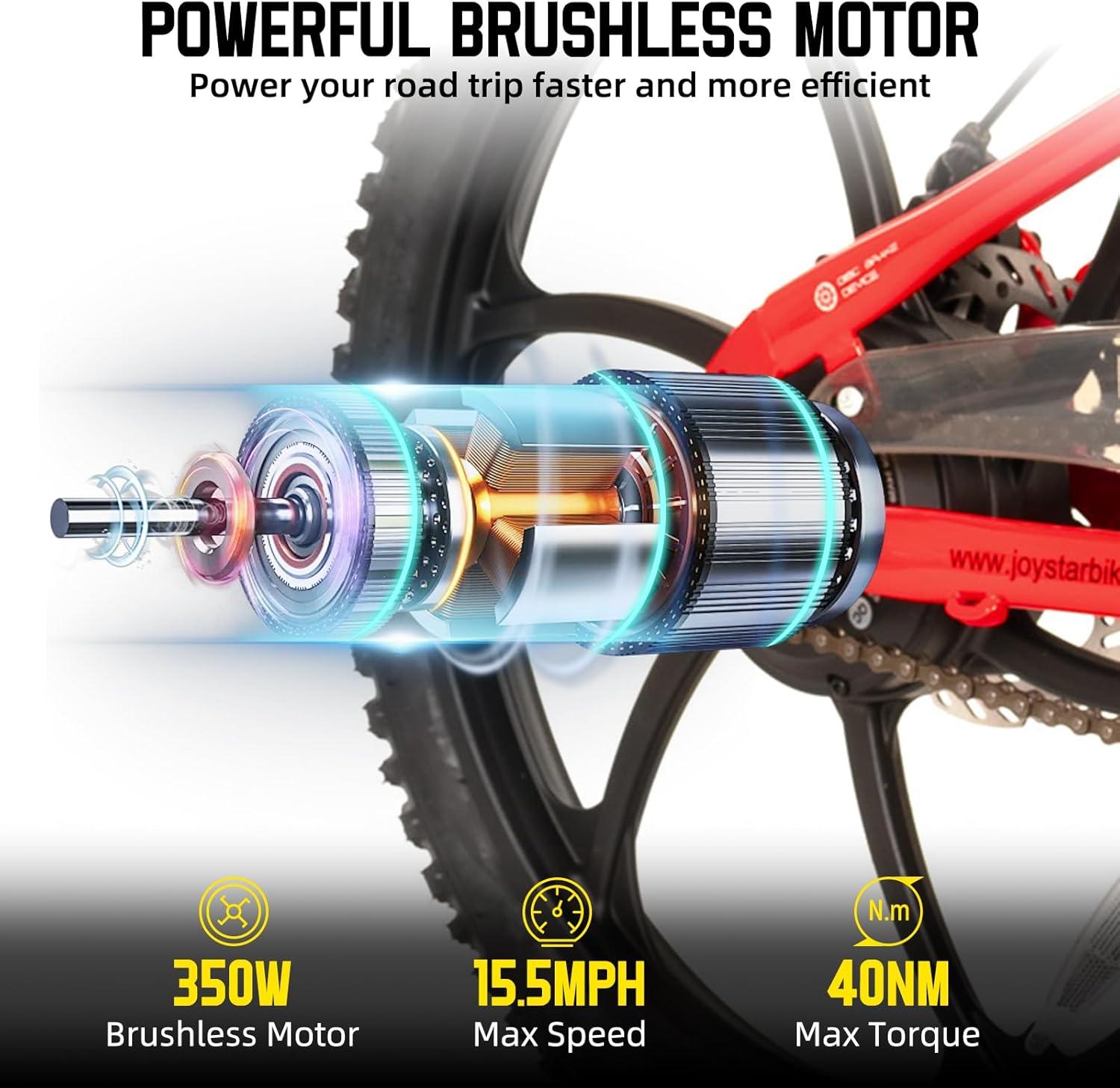 imageJOYSTAR Electric Bike for Kids Teens Ages 10 with 350W Brushless Motor 15 Miles 15MPH Electric Mountain Bicycle with Removable Battery Safe Mini Ebikes with Dual Disc Brakes Multiple ColorsRed