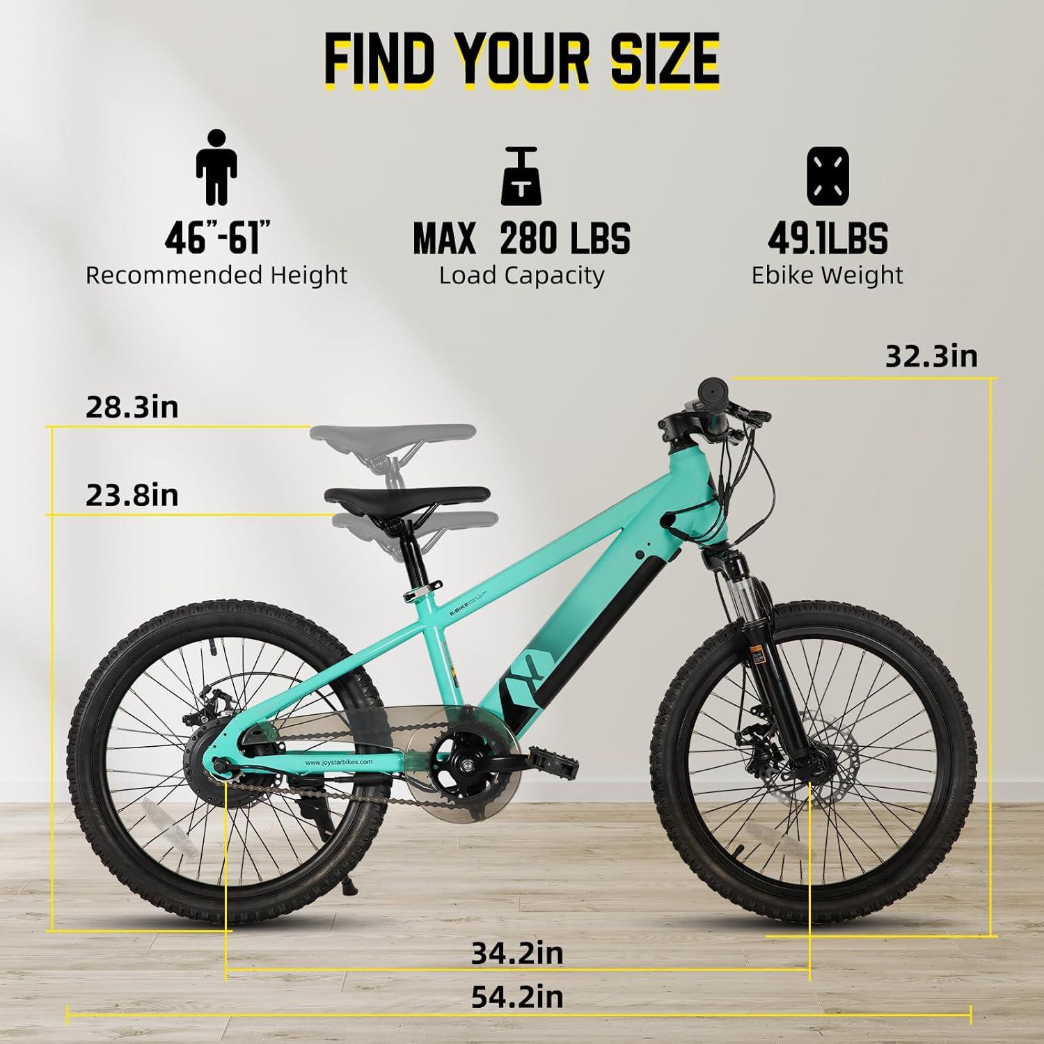 imageJOYSTAR Electric Bike for Kids Teens Ages 10 with 350W Brushless Motor 15 Miles 15MPH Electric Mountain Bicycle with Removable Battery Safe Mini Ebikes with Dual Disc Brakes Multiple ColorsGreen