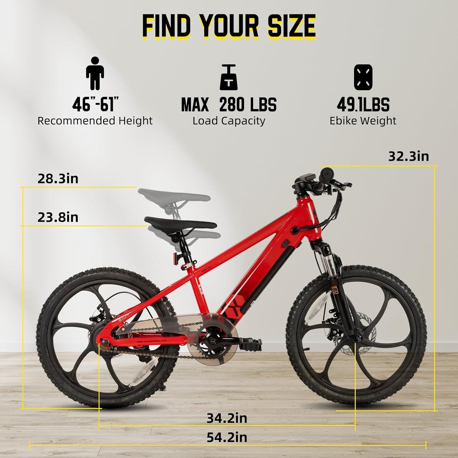 imageJOYSTAR Electric Bike for Kids Teens Ages 10 with 350W Brushless Motor 15 Miles 15MPH Electric Mountain Bicycle with Removable Battery Safe Mini Ebikes with Dual Disc Brakes Multiple ColorsRed