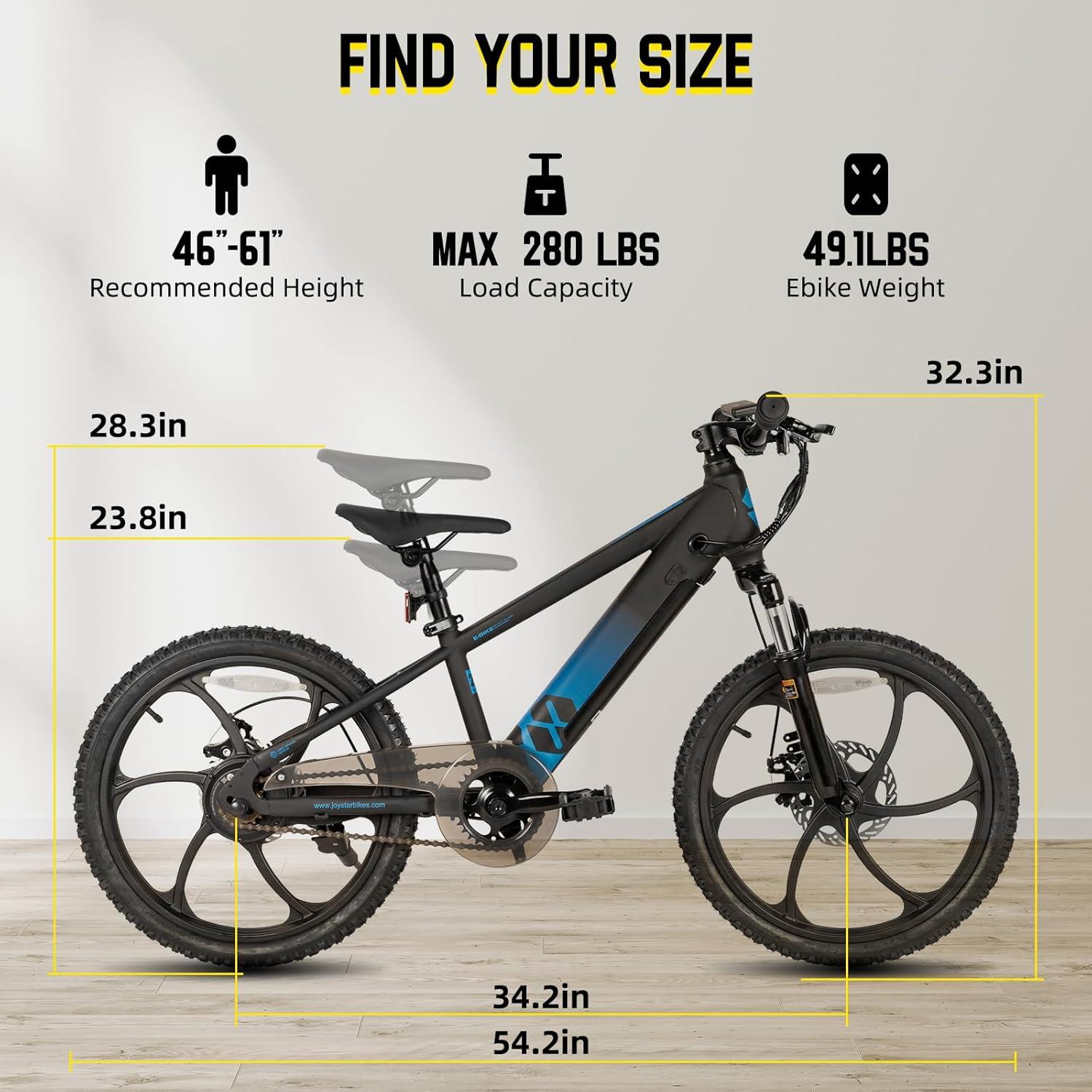 imageJOYSTAR Electric Bike for Kids Teens Ages 10 with 350W Brushless Motor 15 Miles 15MPH Electric Mountain Bicycle with Removable Battery Safe Mini Ebikes with Dual Disc Brakes Multiple ColorsBlack