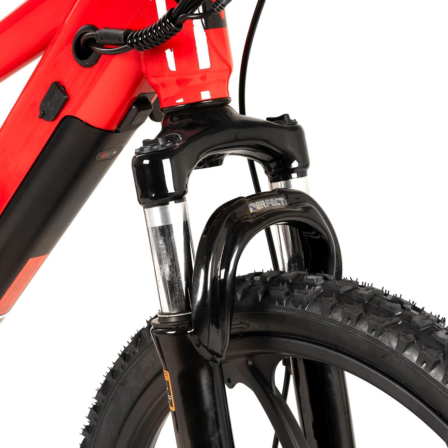imageJOYSTAR Electric Bike for Kids Teens Ages 10 with 350W Brushless Motor 15 Miles 15MPH Electric Mountain Bicycle with Removable Battery Safe Mini Ebikes with Dual Disc Brakes Multiple ColorsRed