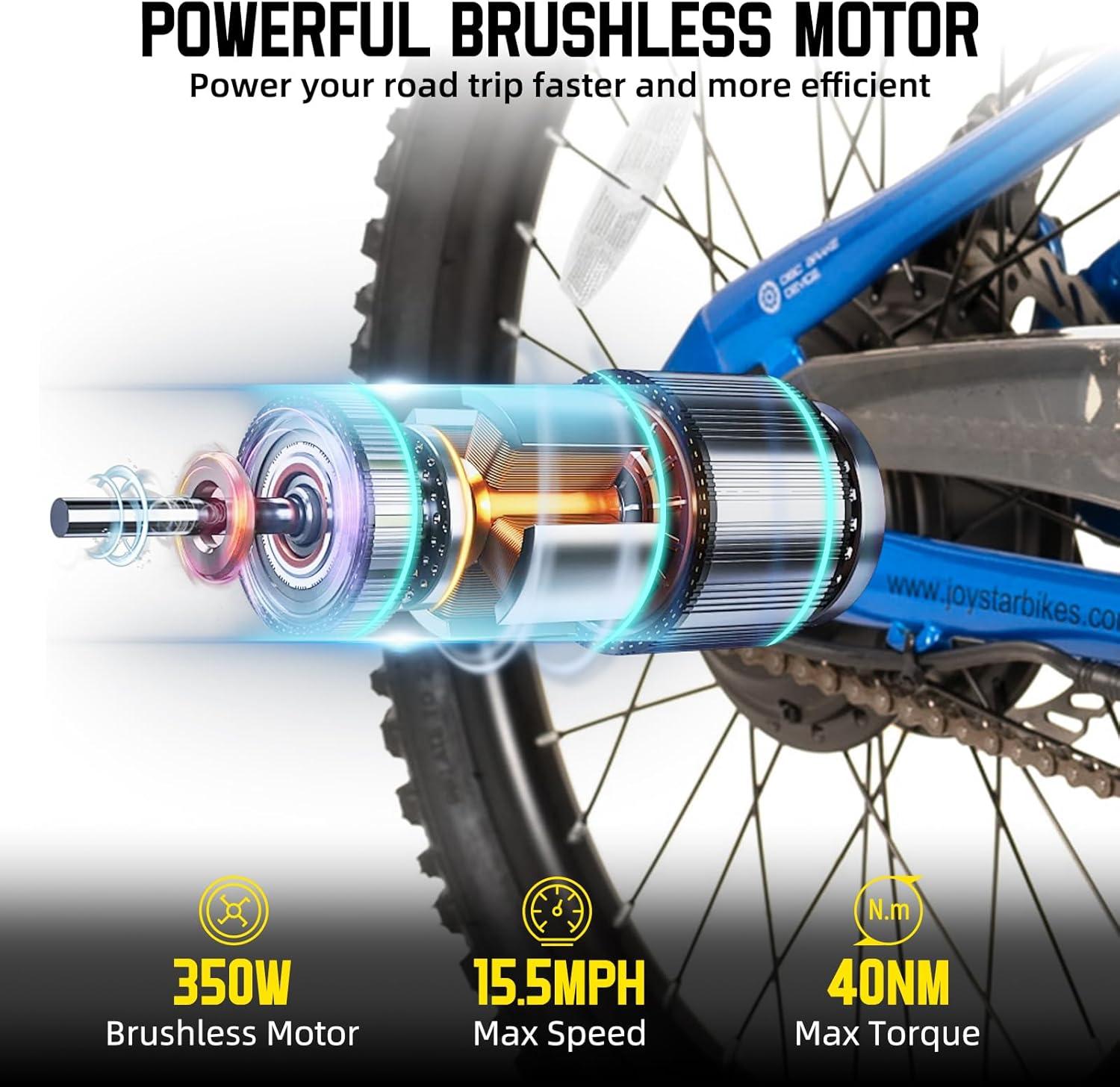 imageJOYSTAR Electric Bike for Kids Teens Ages 10 with 350W Brushless Motor 15 Miles 15MPH Electric Mountain Bicycle with Removable Battery Safe Mini Ebikes with Dual Disc Brakes Multiple ColorsBlue