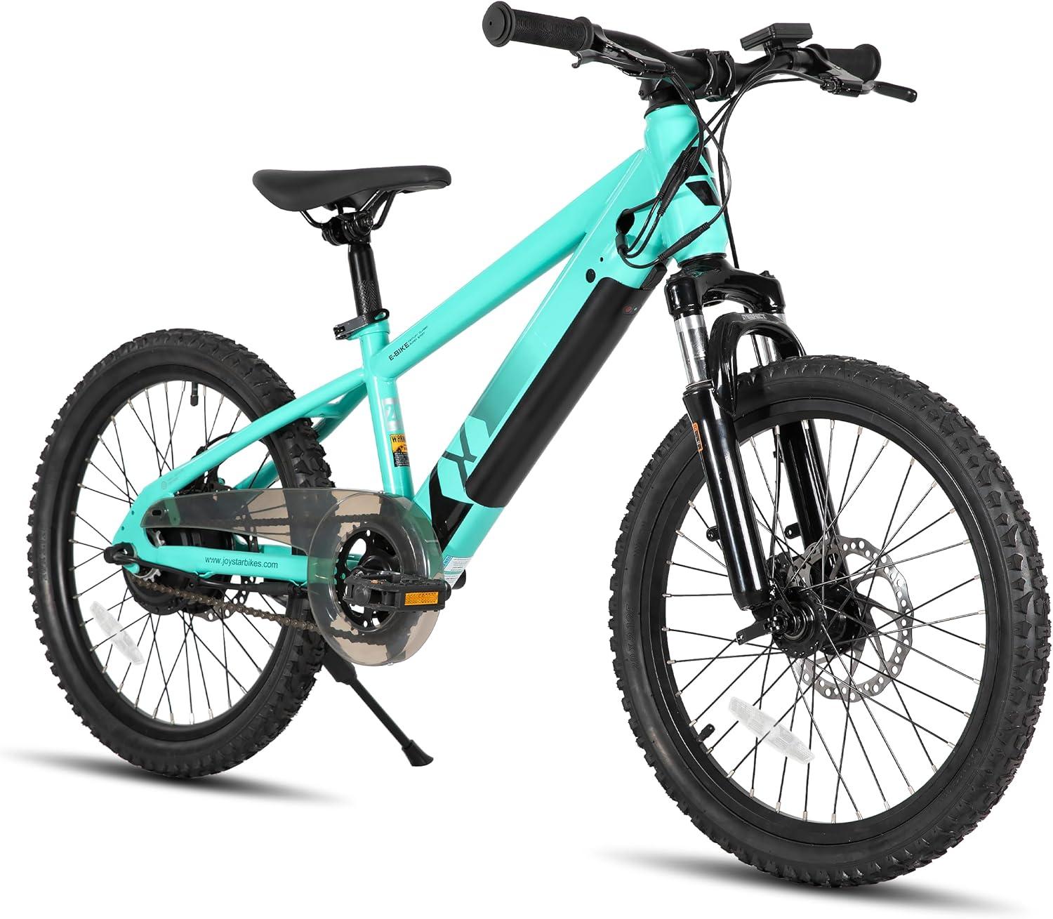 imageJOYSTAR Electric Bike for Kids Teens Ages 10 with 350W Brushless Motor 15 Miles 15MPH Electric Mountain Bicycle with Removable Battery Safe Mini Ebikes with Dual Disc Brakes Multiple ColorsGreen