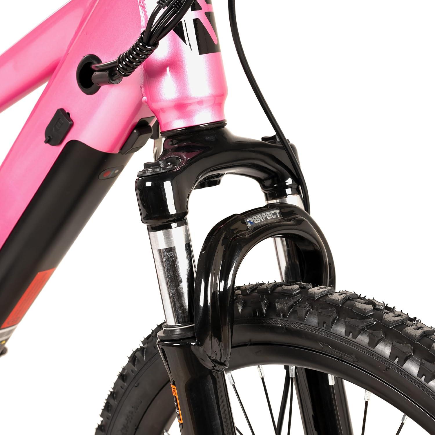 imageJOYSTAR Electric Bike for Kids Teens Ages 10 with 350W Brushless Motor 15 Miles 15MPH Electric Mountain Bicycle with Removable Battery Safe Mini Ebikes with Dual Disc Brakes Multiple ColorsPink