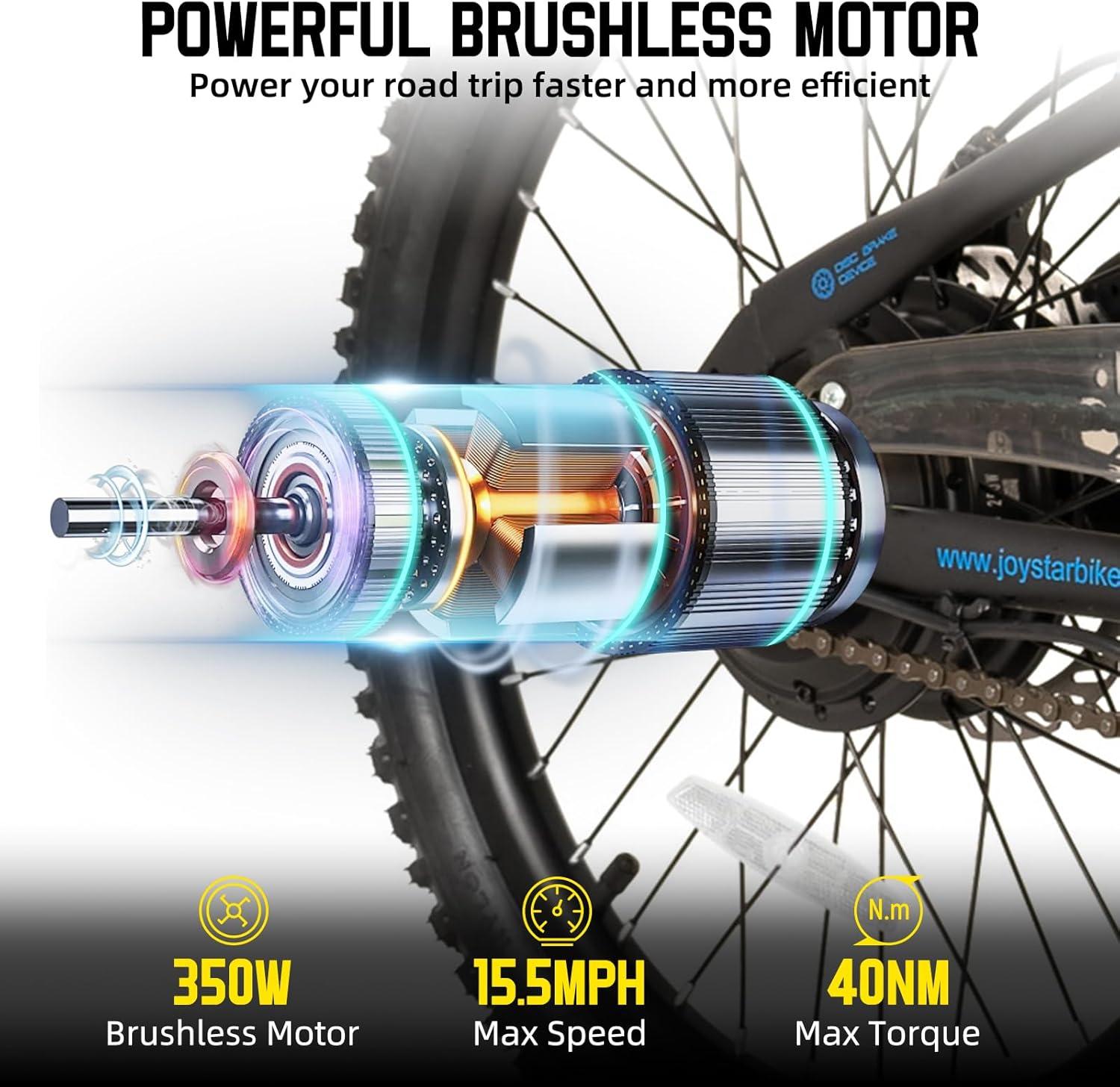imageJOYSTAR Electric Bike for Kids Teens Ages 10 with 350W Brushless Motor 15 Miles 15MPH Electric Mountain Bicycle with Removable Battery Safe Mini Ebikes with Dual Disc Brakes Multiple ColorsBlack