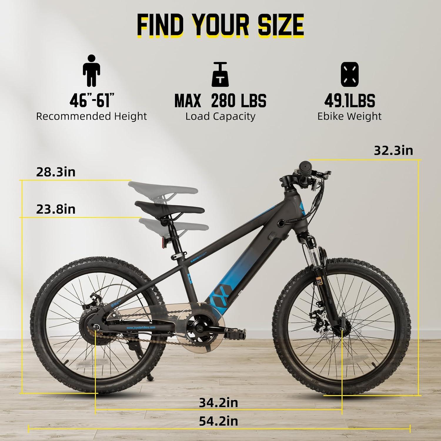 imageJOYSTAR Electric Bike for Kids Teens Ages 10 with 350W Brushless Motor 15 Miles 15MPH Electric Mountain Bicycle with Removable Battery Safe Mini Ebikes with Dual Disc Brakes Multiple ColorsBlack