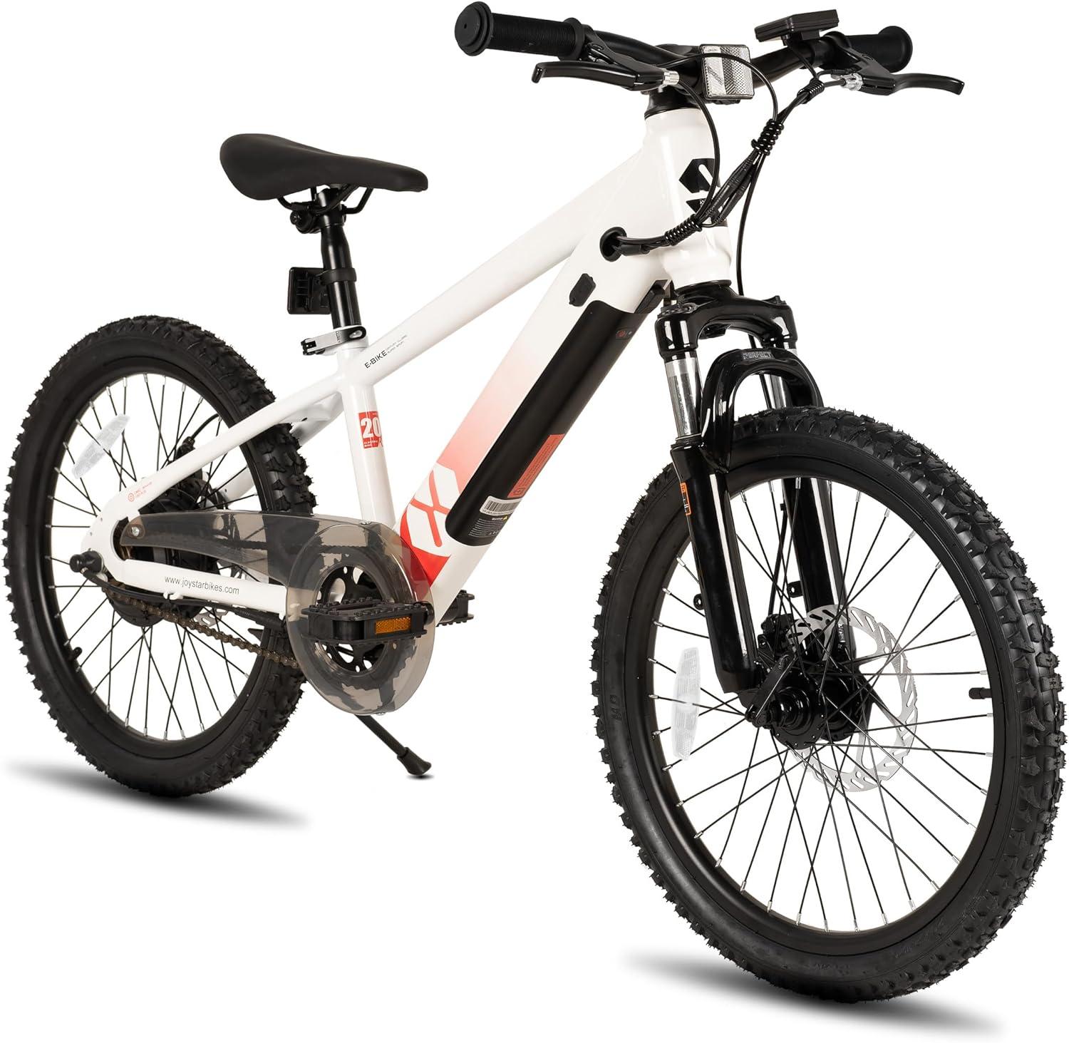 imageJOYSTAR Electric Bike for Kids Teens Ages 10 with 350W Brushless Motor 15 Miles 15MPH Electric Mountain Bicycle with Removable Battery Safe Mini Ebikes with Dual Disc Brakes Multiple ColorsWhite