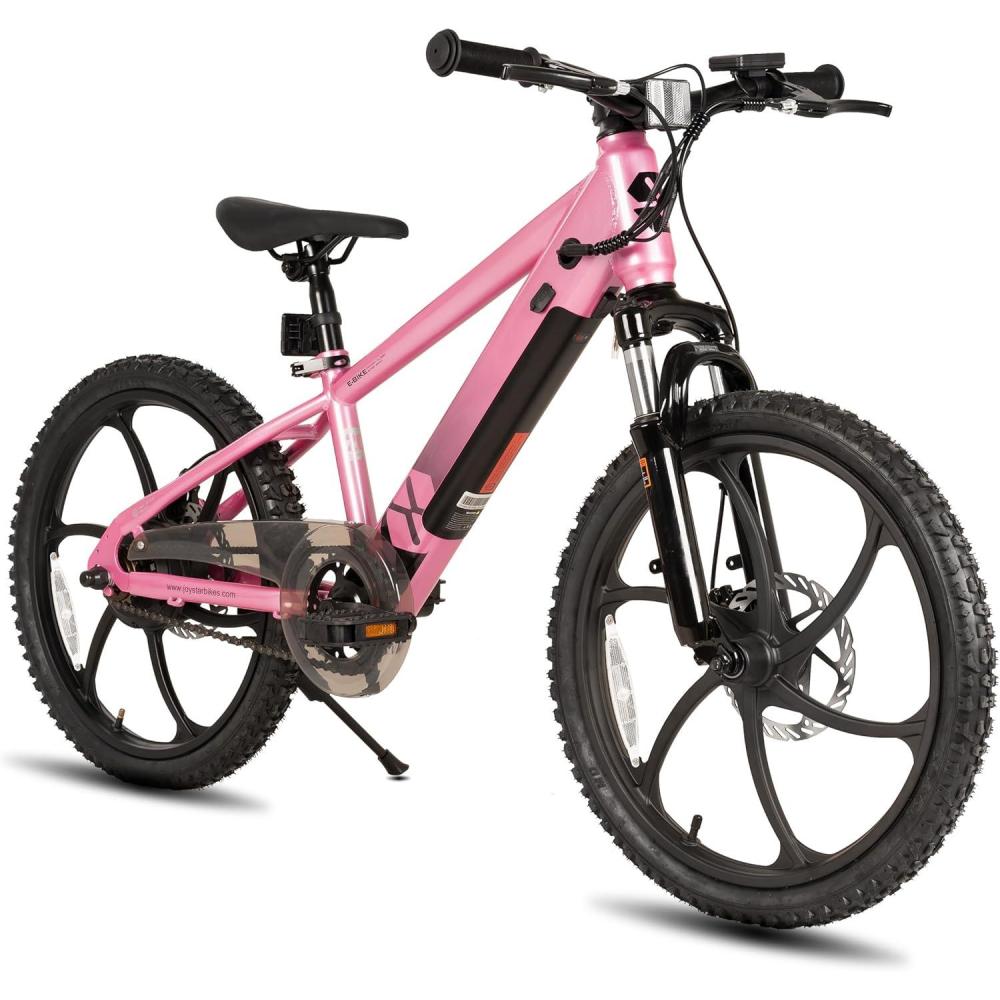 imageJOYSTAR Electric Bike for Kids Teens Ages 10 with 350W Brushless Motor 15 Miles 15MPH Electric Mountain Bicycle with Removable Battery Safe Mini Ebikes with Dual Disc Brakes Multiple ColorsPink