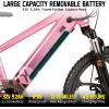 imageJOYSTAR Electric Bike for Kids Teens Ages 10 with 350W Brushless Motor 15 Miles 15MPH Electric Mountain Bicycle with Removable Battery Safe Mini Ebikes with Dual Disc Brakes Multiple ColorsPink