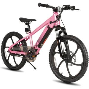 imageJOYSTAR Electric Bike for Kids Teens Ages 10 with 350W Brushless Motor 15 Miles 15MPH Electric Mountain Bicycle with Removable Battery Safe Mini Ebikes with Dual Disc Brakes Multiple ColorsPink