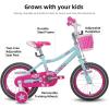 imageJOYSTAR Paris Girls Bike for Ages 38 Years Old 14 16 18 Inch Kids Bike with Training Wheels Basket and Handbrake Multiple ColorsBlue