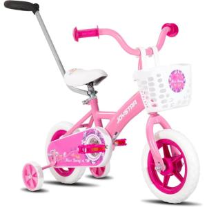 imageJOYSTAR 10 ampamp 12 Inch Kids Bike for Boys and Girls Ages 14 Years Toddler Bike with Training Wheels ampamp Basket Detachable Parent Push Handle Kids Pedal Bike Multiple ColorsPink