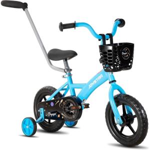 imageJOYSTAR 10 ampamp 12 Inch Kids Bike for Boys and Girls Ages 14 Years Toddler Bike with Training Wheels ampamp Basket Detachable Parent Push Handle Kids Pedal Bike Multiple ColorsBlue