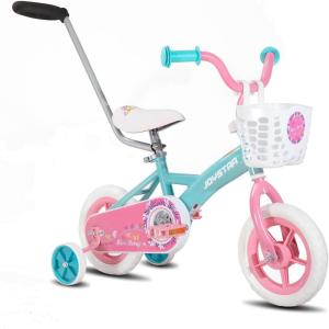 imageJOYSTAR 10 ampamp 12 Inch Kids Bike for Boys and Girls Ages 14 Years Toddler Bike with Training Wheels ampamp Basket Detachable Parent Push Handle Kids Pedal Bike Multiple ColorsGreen