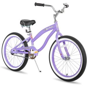 imageJOYSTAR 20quot 24quot 26quot Beach Cruiser Bike for Girls Boys Mens and Womens Single Speed Kids Cruiser Bikes with Coaster Brake Multiple ColorsPurple