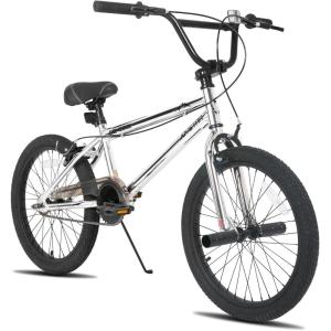 imageJOYSTAR Gemsbok 20 Inch Kids Freestyle BMX Bike for Boys Girls Ages 712 Years 20quot Kids Bicycles for Beginner Level Riders Dual Hand Brakes 2 Pegs Multiple ColorsSilver