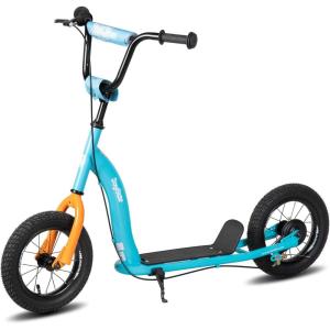 imageJOYSTAR Kick Scooter for Kids 5 Teens ampamp Youth Lightweight Kids Scooter with Adjustable Handlebar 2 Wheel Scooter for Boys ampamp Girls 12quot Inflatable Wheels Rear Drum BrakesBlue