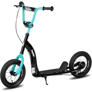 imageJOYSTAR Kick Scooter for Kids 5 Teens ampamp Youth Lightweight Kids Scooter with Adjustable Handlebar 2 Wheel Scooter for Boys ampamp Girls 12quot Inflatable Wheels Rear Drum BrakesBlack