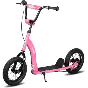 imageJOYSTAR Kick Scooter for Kids 5 Teens ampamp Youth Lightweight Kids Scooter with Adjustable Handlebar 2 Wheel Scooter for Boys ampamp Girls 12quot Inflatable Wheels Rear Drum BrakesPink