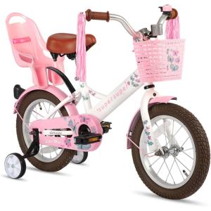 imageJOYSTAR Little Miss Kids Bike for 29 Years Girls 12 14 16 18 Inch Princess Girls Bike with Training Wheels Doll Seat Bike Streamers Toddler Girl Bikes Kids Bicycle Blue Pink WhiteWhite