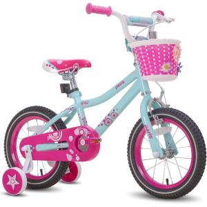 imageJOYSTAR Paris Girls Bike for Ages 38 Years Old 14 16 18 Inch Kids Bike with Training Wheels Basket and Handbrake Multiple ColorsBlue