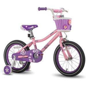 imageJOYSTAR Paris Girls Bike for Ages 38 Years Old 14 16 18 Inch Kids Bike with Training Wheels Basket and Handbrake Multiple ColorsPink