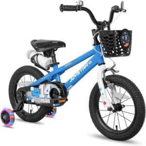 imageJOYSTAR Pluto 12 14 16 18 20 Inch Kids Bike with Light Up Training Wheels Kids Bicycle for Boys Girls Age 312 Years Children Bikes Multiple ColorsBlue