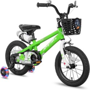 imageJOYSTAR Pluto 12 14 16 18 20 Inch Kids Bike with Light Up Training Wheels Kids Bicycle for Boys Girls Age 312 Years Children Bikes Multiple ColorsGreen