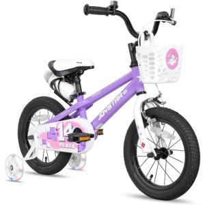 imageJOYSTAR Pluto 12 14 16 18 20 Inch Kids Bike with Light Up Training Wheels Kids Bicycle for Boys Girls Age 312 Years Children Bikes Multiple ColorsPurple