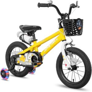 imageJOYSTAR Pluto 12 14 16 18 20 Inch Kids Bike with Light Up Training Wheels Kids Bicycle for Boys Girls Age 312 Years Children Bikes Multiple ColorsYellow