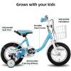 imageJOYSTAR Flower Girls Bike for Toddlers and Kids Ages 27 Year Old 12 14 16 Inch Kids Bike with Training Wheels Dual Handbrake and Basket Toddler Girl BicycleBlue