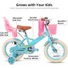 imageJOYSTAR Kids Bike for 27 Years Girls Boys wo Dual Handbrake 12 14 16 Inch Princess Girls Bike with Training Wheels Doll Seat Streamers Boys Bikes with Flag ampamp Water Bottle Kids BicycleBlue