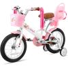 imageJOYSTAR Kids Bike for 27 Years Girls Boys wo Dual Handbrake 12 14 16 Inch Princess Girls Bike with Training Wheels Doll Seat Streamers Boys Bikes with Flag ampamp Water Bottle Kids BicycleWhite