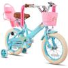 imageJOYSTAR Kids Bike for 27 Years Girls Boys wo Dual Handbrake 12 14 16 Inch Princess Girls Bike with Training Wheels Doll Seat Streamers Boys Bikes with Flag ampamp Water Bottle Kids BicycleBlue