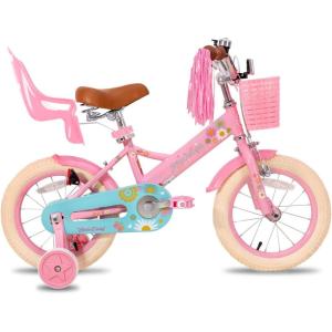 imageJOYSTAR 12 14 16 Inch Kids Bike with Training Wheels Girls Bike with Doll Seat Basket ampamp Streamers Kids Bicycle for Girls 27 Years Toddler Girl BikesPink