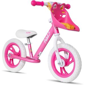 imageJOYSTAR 1214 Inch Kids Balance Bike for 18months5 Years Old Boys Girls Lightweight Toddler Balance Bikes with Footrest and Handlebar Basket or Doll SeatPink