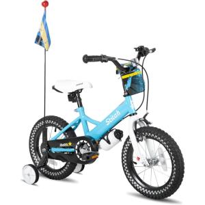 imageJOYSTAR Kids Bike for 27 Years Girls Boys wo Dual Handbrake 12 14 16 Inch Princess Girls Bike with Training Wheels Doll Seat Streamers Boys Bikes with Flag ampamp Water Bottle Kids BicycleZBlue