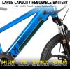 imageJOYSTAR Electric Bike for Kids Teens Ages 7 with 250W Brushless Motor 15 Miles 15MPH Electric Mountain Bicycle with Removable Battery Safe Mini Ebikes with Dual Disc Brakes Multiple ColorsBlue