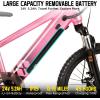 imageJOYSTAR Electric Bike for Kids Teens Ages 7 with 250W Brushless Motor 15 Miles 15MPH Electric Mountain Bicycle with Removable Battery Safe Mini Ebikes with Dual Disc Brakes Multiple ColorsPink