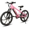 imageJOYSTAR Electric Bike for Kids Teens Ages 7 with 250W Brushless Motor 15 Miles 15MPH Electric Mountain Bicycle with Removable Battery Safe Mini Ebikes with Dual Disc Brakes Multiple ColorsPink