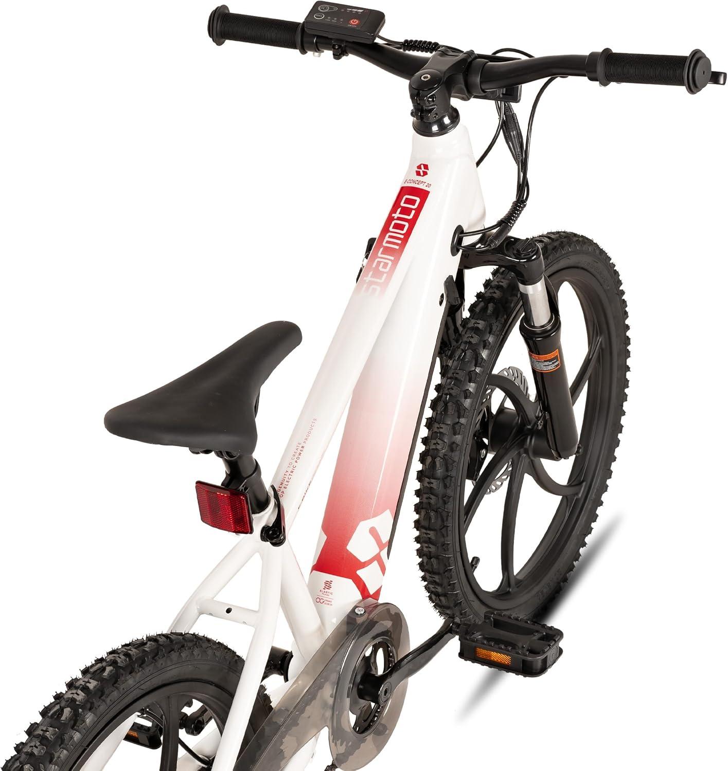 imageJOYSTAR 20 Inch Electric Bike for Kids Teens Ages 7 with 250W Brushless Motor 15 Miles 15MPH Electric Mountain Bicycle with Removable Battery Safe Mini Ebikes with Dual Disc BrakesWhite