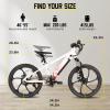 imageJOYSTAR 20 Inch Electric Bike for Kids Teens Ages 7 with 250W Brushless Motor 15 Miles 15MPH Electric Mountain Bicycle with Removable Battery Safe Mini Ebikes with Dual Disc BrakesWhite