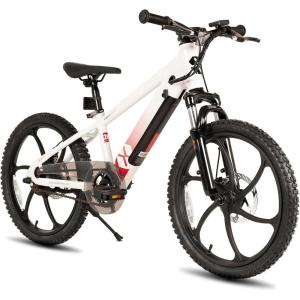 imageJOYSTAR 20 Inch Electric Bike for Kids Teens Ages 7 with 250W Brushless Motor 15 Miles 15MPH Electric Mountain Bicycle with Removable Battery Safe Mini Ebikes with Dual Disc BrakesWhite