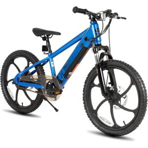 imageJOYSTAR 20 Inch Electric Bike for Kids Teens Ages 7 with 250W Brushless Motor 15 Miles 15MPH Electric Mountain Bicycle with Removable Battery Safe Mini Ebikes with Dual Disc BrakesBlue