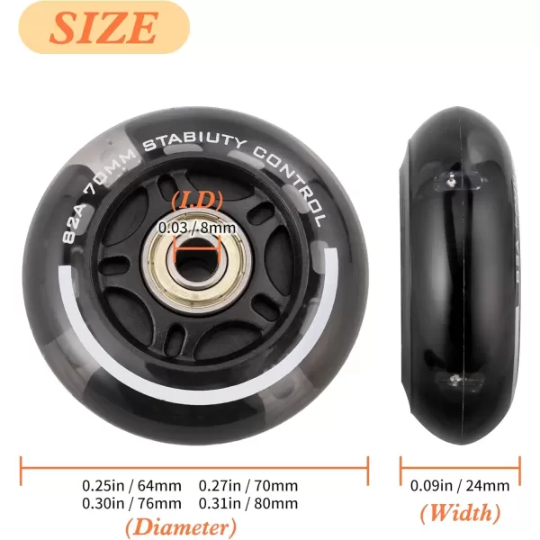 image2PM SPORTS 4 Pack 70mm 82A Inline Skate Wheels with ABEC7 Bearing IndoorOutdoor Inline Skates Wheels Luggage Wheels  70 MMBlack