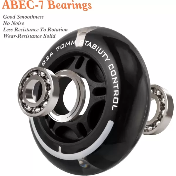 image2PM SPORTS 4 Pack 70mm 82A Inline Skate Wheels with ABEC7 Bearing IndoorOutdoor Inline Skates Wheels Luggage Wheels  70 MMBlack
