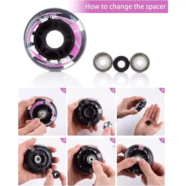 image2PM SPORTS Inline Skate Replacement Wheels with White Light82A 76mm  70mm Pu Wheels with ABEC7 Bearings Pack of 4