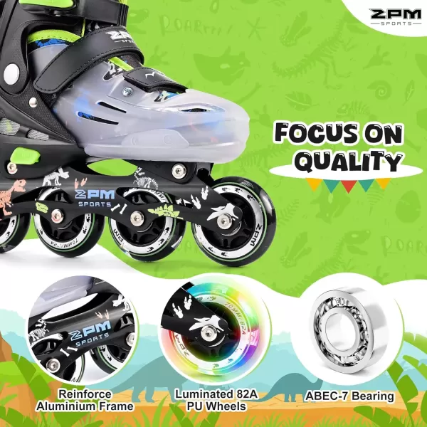 image2PM SPORTS Inline Skates for Girls Boys Kids Age 48 58 612 812 with Light Up Wheels Adjustable Inline Skates for Women Youth Size 11C 1 2 3 4 5 6 7 8Green